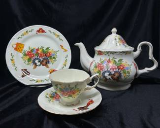 Anthony M. Hankins Dual Face Design: Tea Pot, Large Plate and (8) Eight Cups and Saucers, was $70, NOW $44