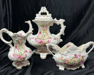 Vintage Crown Dorset Roses Teapot, sugar & Creamer, (England), was $75, NOW $40