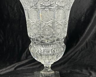 Vtg Queens Lace Bohemian Czech cut crystal footed Urn, 8"W x 12"H, was $145, NOW $95