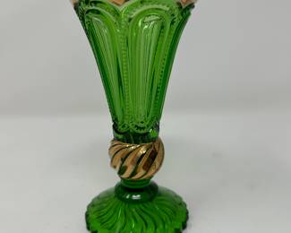 Antique Emerald Green 6" Bud Vase w Gold Trim, was $14, NOW $9