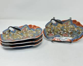 Hand painted Gold Leaf Embossed Geisha Condiment dish, 7" x 4.5", set of 4, was $48, NOW $34