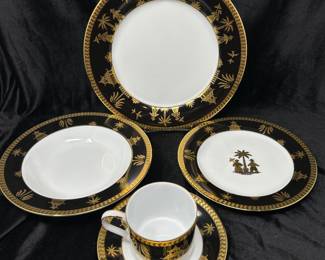 Muirfield NY Chinese Garden Black: 1 Platter, 8 Soup Bowls, Creamer & Sugar, 8 Dinner Plates, 8 Salad, 8 Cups & Saucers, $75