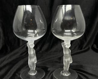 Set of 3 Vintage Bayel France Bacchus Nude Brandy Glasses: $36