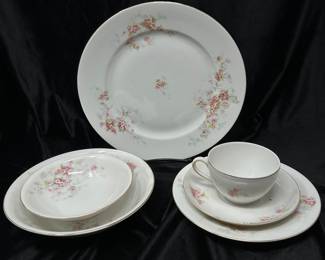Victorian Czechoslovakia Dinnerware 12 pc. Setting: 12 Dinner, 12 Soup, 12 Salad, 12 Dessert, 12 Cup & Saucers, 1 Gravy Boat, 2 Covered Casserole Dishes, 1 Oval Bowl, 1 Soup Tureen, 1 Salt & Pepper, 1 Sugar and 1 Small Plate, $50