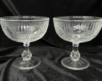 Set of 6, Large clear Vintage Dessert Glasses, wreath pattern, 5" x 5", was $35, NOW $20