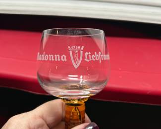 Pair of Liebfraumilch Amber Stem Wine Glasses, $12