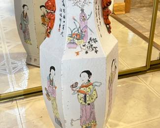 Famille Rose Hexagon Ladies and Inscription vase, 10"W x 24"H, was $595, NOW $295