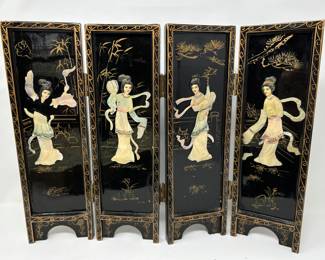 Antique Asian Table Top Folding Screen, 9"W(per panel) x 24"H, was $75, NOW $45 See Next Pic for design on back >