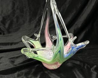 Vtg Murano Multicolor Stretch Glassware , Glass art Basket candy dish (Italy) , 6"H, was $30, NOW $24
