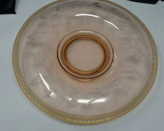 Pink Depression Glass Dish w/Gold Etched Design on Rim, 10.5"D, was $22, NOW $17