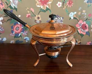 321 Vtg Copper Chafing Dish Fondue Pot