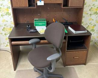644 2 Piece Desk With Office Items  Chair