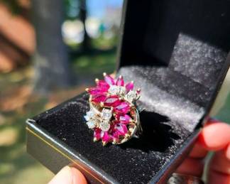  001 651 14K Diamond  Ruby Ring 