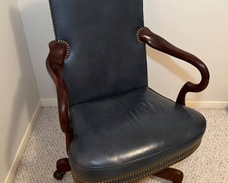 Hancock & Moore Fine Leather High-Back Office Chair : Navy Blue w/Gold Tacking