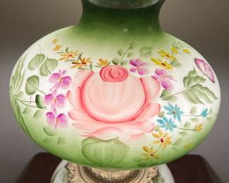 Large, Green, Floral Hurricane Lamp