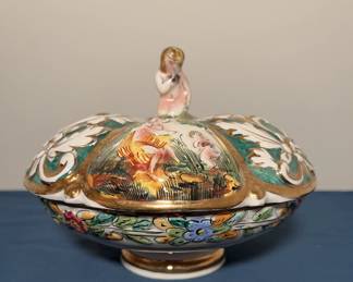 Capo-Di-Monte (Italy) Porcelain Candy Dish & Lid