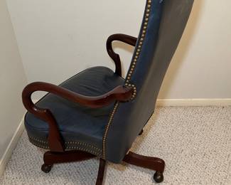 Hancock & Moore Fine Leather High-Back Office Chair : Navy Blue w/Gold Tacking