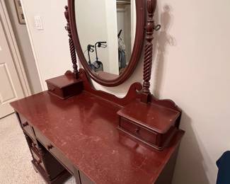 9 Drawer Antique Vanity : 67" H x 45.5" L x 20" W