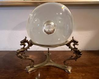 Murano Glass Ball With Brass Dragon Stand