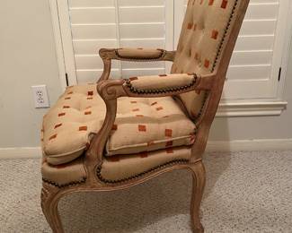 Pair of Mid-20th Century, Louis XV Style Carved Oak & Upholstered Armchairs by Schoonbeck of Grand Rapids
