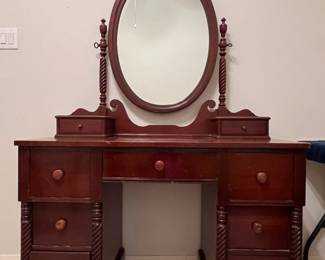 9 Drawer Antique Vanity : 67" H x 45.5" L x 20" W