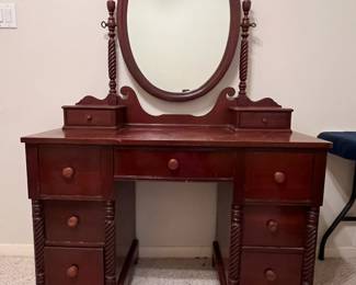 9 Drawer Antique Vanity : 67" H x 45.5" L x 20" W