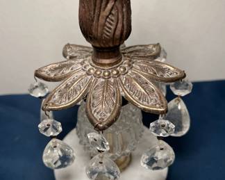 Vintage Brass, Crystal, and Italian Marble Candle Holders