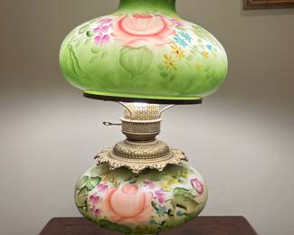 Large, Green, Floral Hurricane Lamp