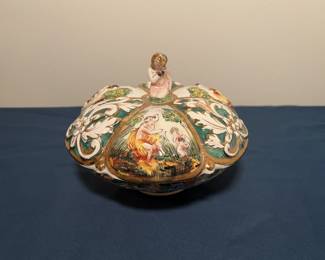 Capo-Di-Monte (Italy) Porcelain Candy Dish & Lid