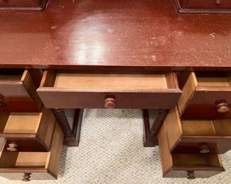9 Drawer Antique Vanity : 67" H x 45.5" L x 20" W