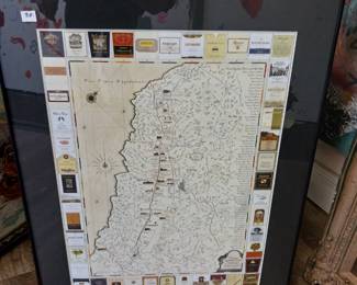 Framed map of Vineyards in Napa Valley $38