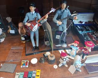 John Lennon and George Harrison plastic models from the Beatles Rocky and bull Eagle ceramic figurines Dudley Do-Right