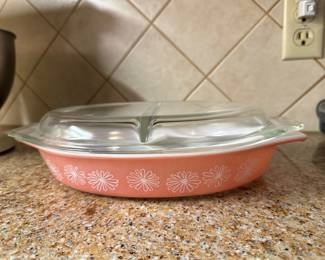 vintage pink daisy pyrex