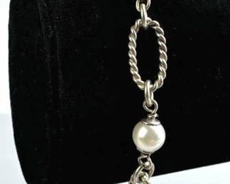 925 Silver Faux Pearl Rope Link Snake Chain Bracel