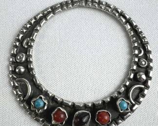 925 Silver Taxco Mexico Round Oxidized Multi-Stone