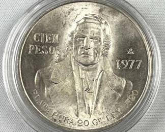1977 Silver Mexico 100 Pesos BU in Capsule