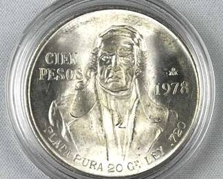 1978 Silver Mexico 100 Pesos BU in Capsule