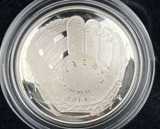 2014 Proof Silver Baseball HOF Curved Coin