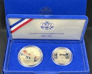 1986 Proof Silver Dollar & Clad Half, US Liberty