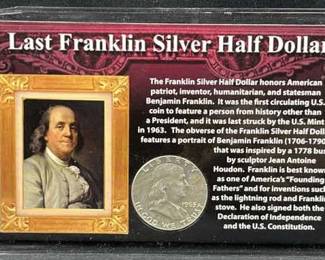 1963 Franklin Silver Half Dollar, Last Year, 90%