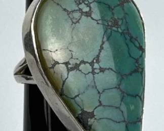 925 Silver Large Natural Blue/Green Turquoise Ring