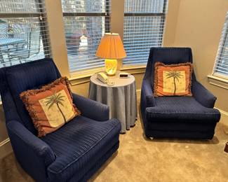 Blue Chairs, Pillows, Round Table, Lamp