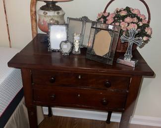 Primitive to 2 drawer side table, $95