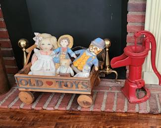 Toy wagon,  iron water pump