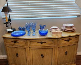 Buffet, blue glass