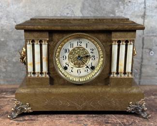 SETH THOMAS MANTLE CLOCK WITH LION HEAD ORNAMENTATION