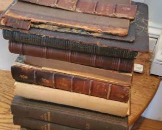 Many leather bound and antique books