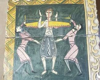 Early paint decorated wood panel