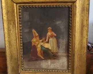 19th century oil on panel. Old label affixed to back. Illegible.