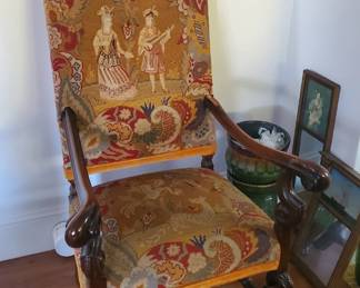 Antique French needlepoint hall chair